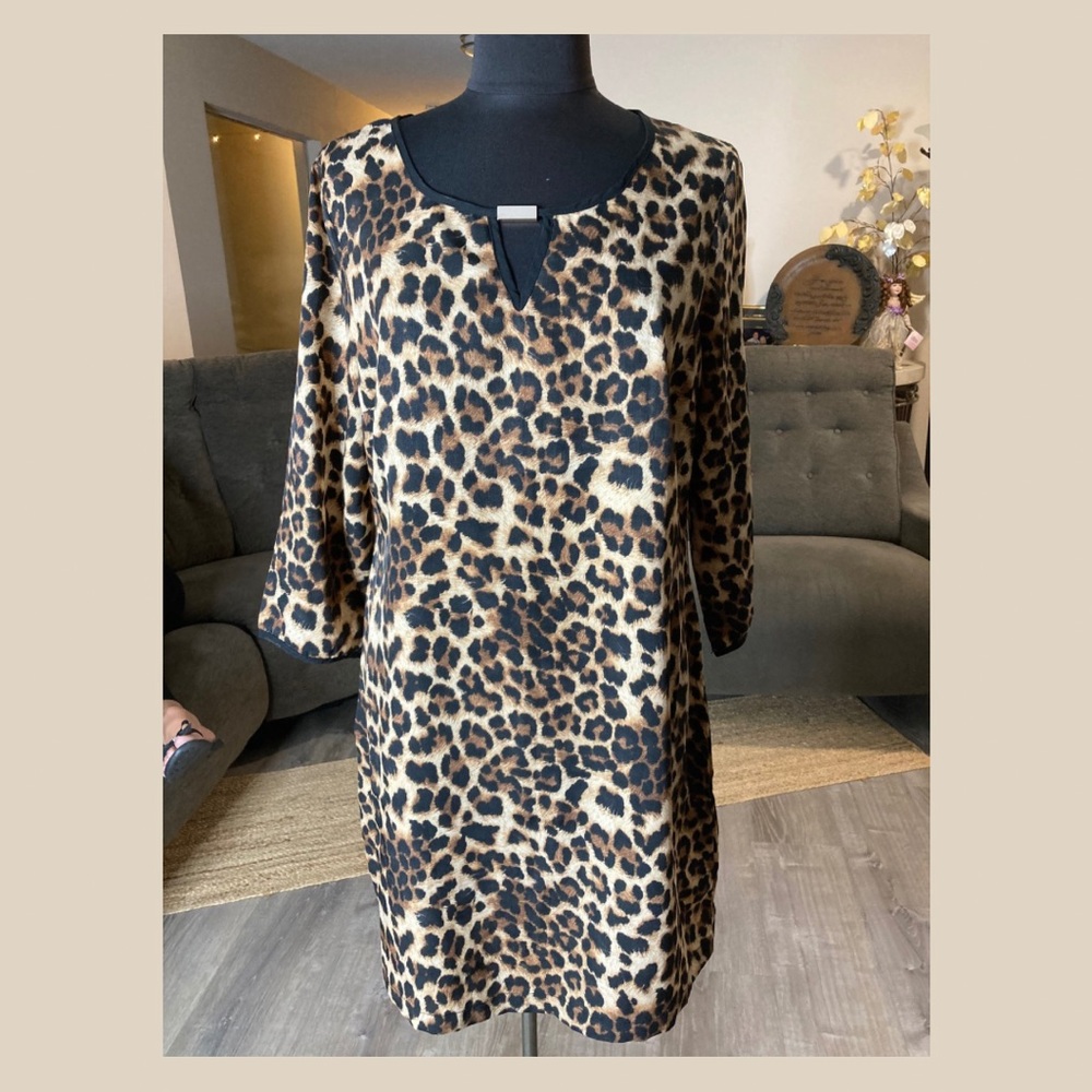 Max Leopard Print Shift Dress with Gold Bar Detail – Women’s XL